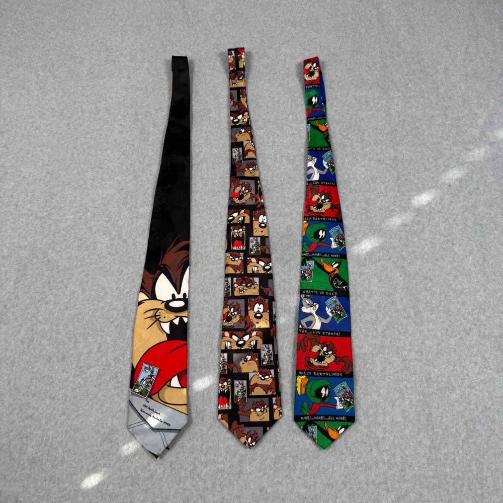 Vintage 1997 Looney Tunes Stamp Collection Ties Lot of 3 Taz Marvin Bugs Bunny